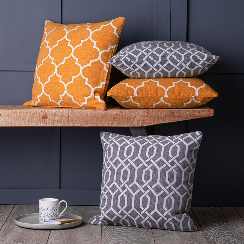 Donna Geometric Square Throw Pillow Cover, Orange