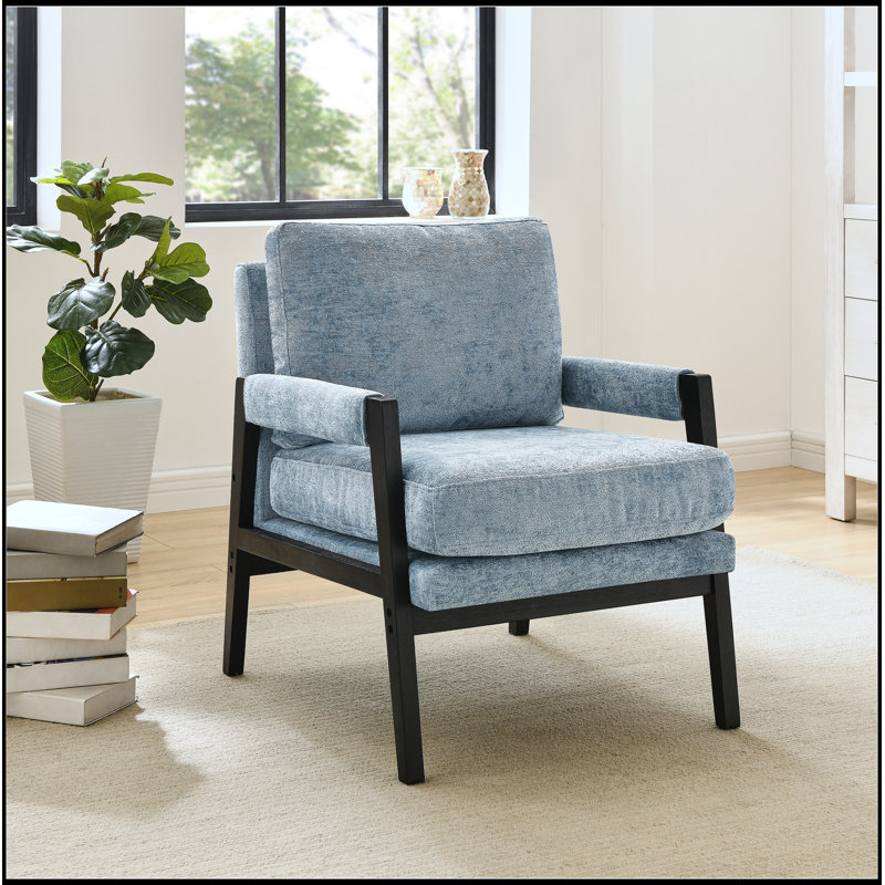 Mid-Century Modern Chenille Upholstered Accent Armchair, Blue