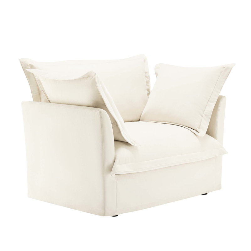 Fauteuil en chenille de couleur crème. Siège profond, housse amovible. Canapé pratique. 1 crème. Élégant et confortable