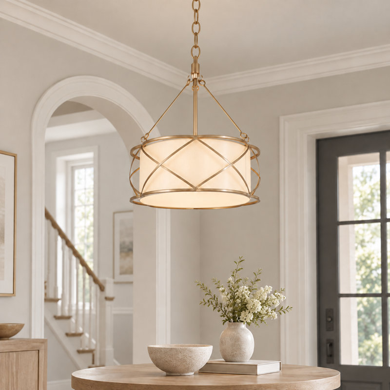 3-Light Drum Pendant Light with Fabric Shade