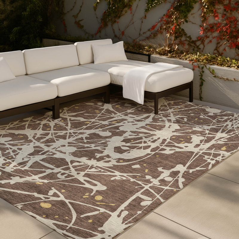Machine Washable Indoor/Outdoor Chantille ACN2597 Abstract Rug, 8' x 10', Chocolate