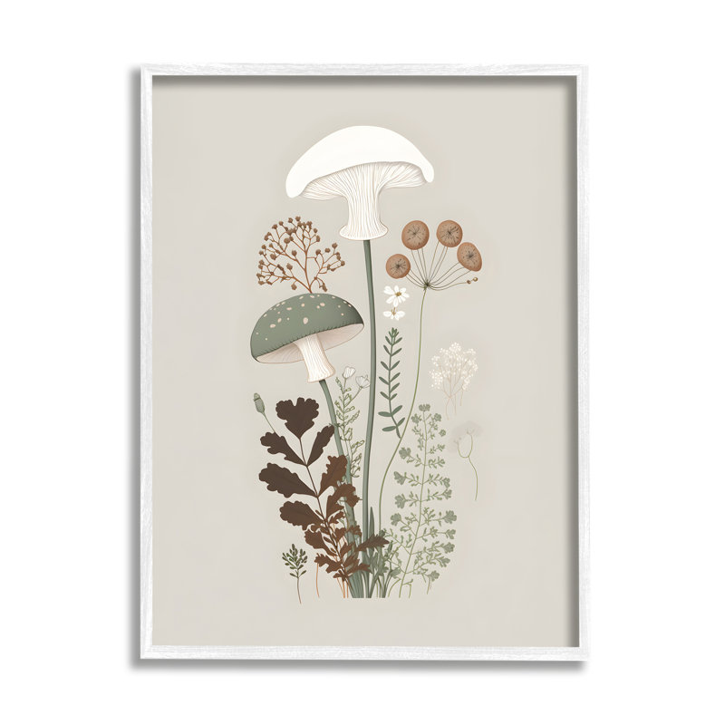 Soft Mushrooms on Gray Floater Frame Print on Canvas, 30" H x 24" W, Gray Floater Frame