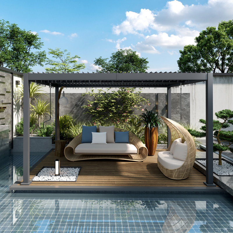 Pergola à persiennes avec toit réglable et structure en aluminium, H 88,60 po x l 157,50 po x P 118,10 po