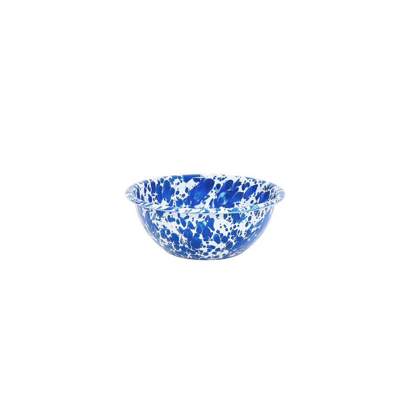 Crow Canyon Enamelware Splatter Cereal Bowls, Yellow, Blue