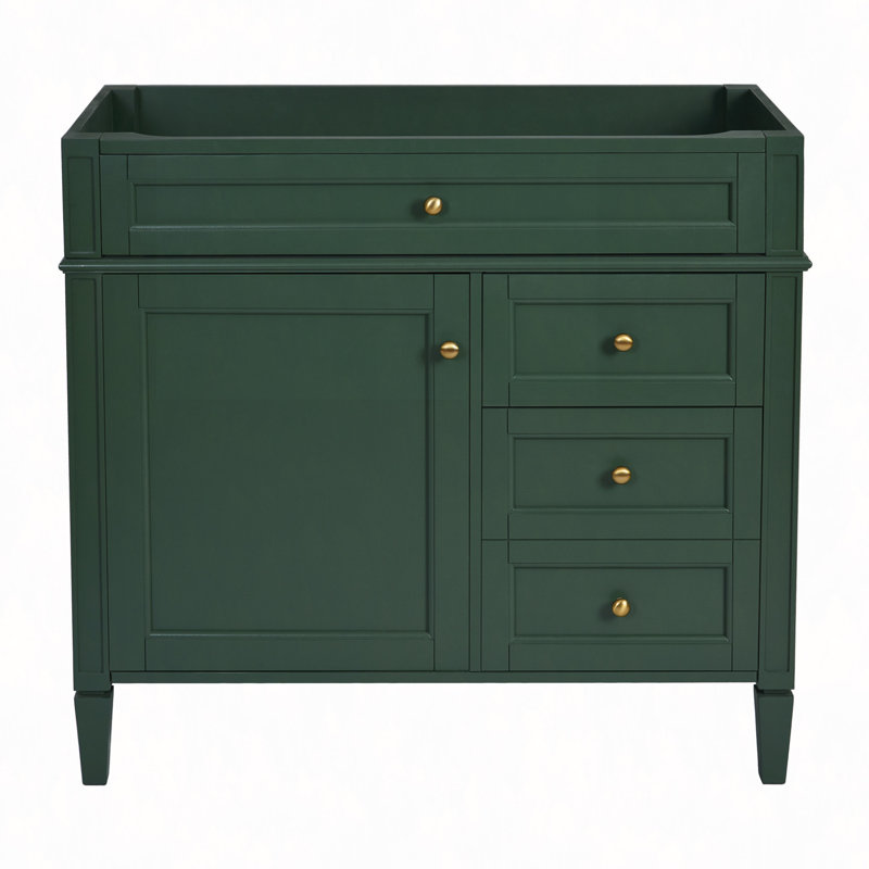 Meuble-lavabo de 36 po sans lavabo supérieur, armoire de rangement de salle de bain avec 2 tiroirs et un tiroir basculant, structure en bois massif