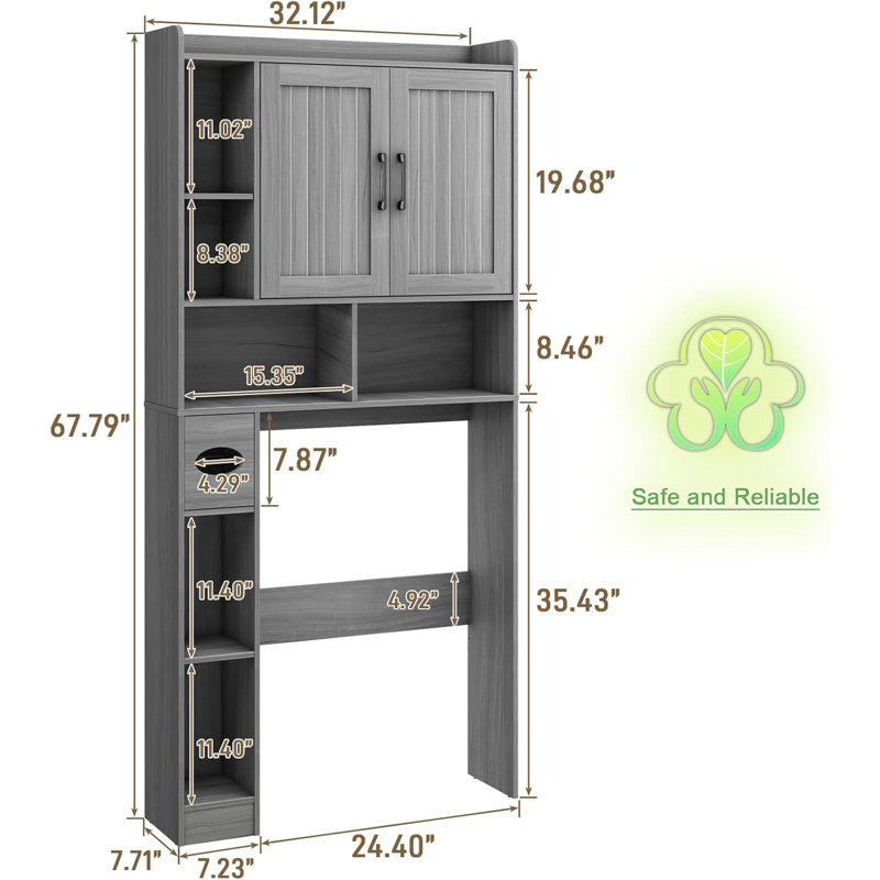 Wash Gray Farmhouse Over The Toilet Storage Cabinet with Adjustable Shelving