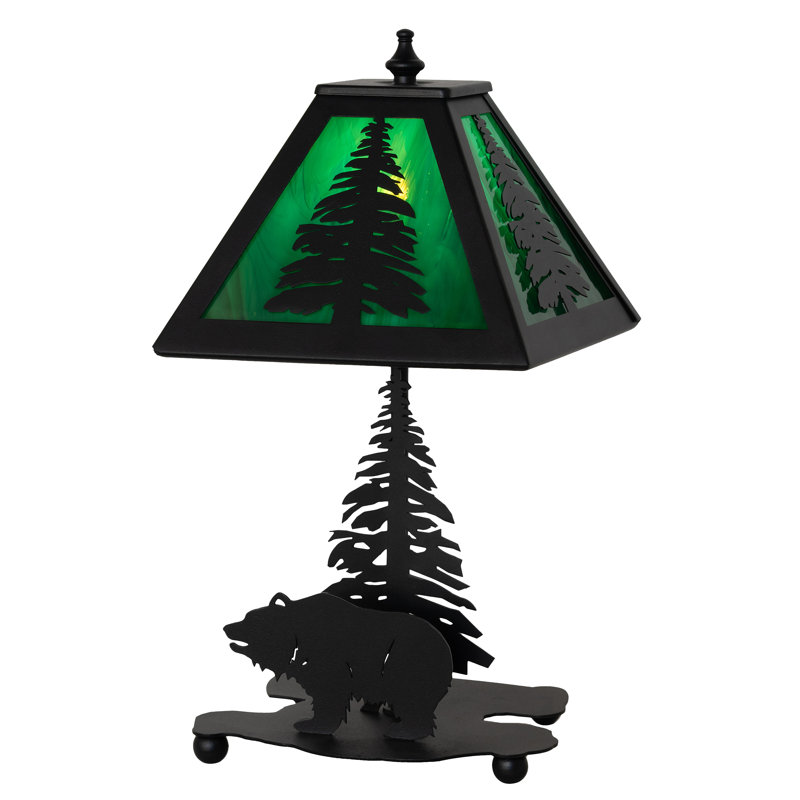 Lone Grizzly Bear Table Lamp, Emerald Green