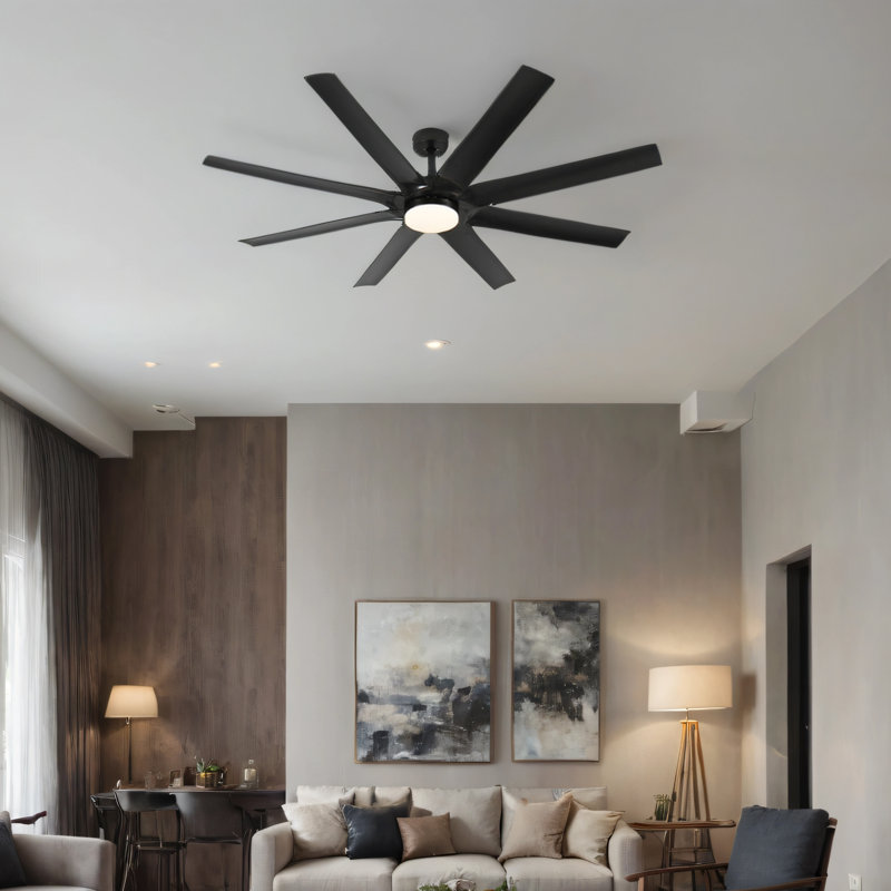 72 Inch Industrial DC Motor Ceiling Fan with light, Large Ceiling Fan with 8 Reversible Blades, 3 Downrods, 6-Speed Remote Control, Home or Commercial Ceiling Fans for Porch/Garage/Shop, Black