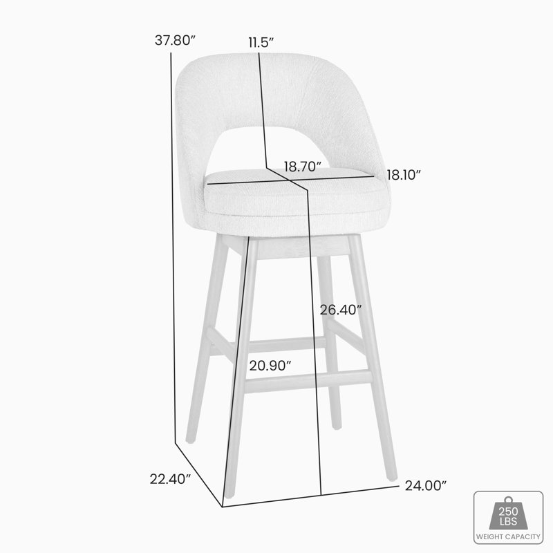 Cy Solid Wood Upholstered Counter Height Or Bar Height Swivel Barstool With Fabric Seat - Set Of 3, Grey
