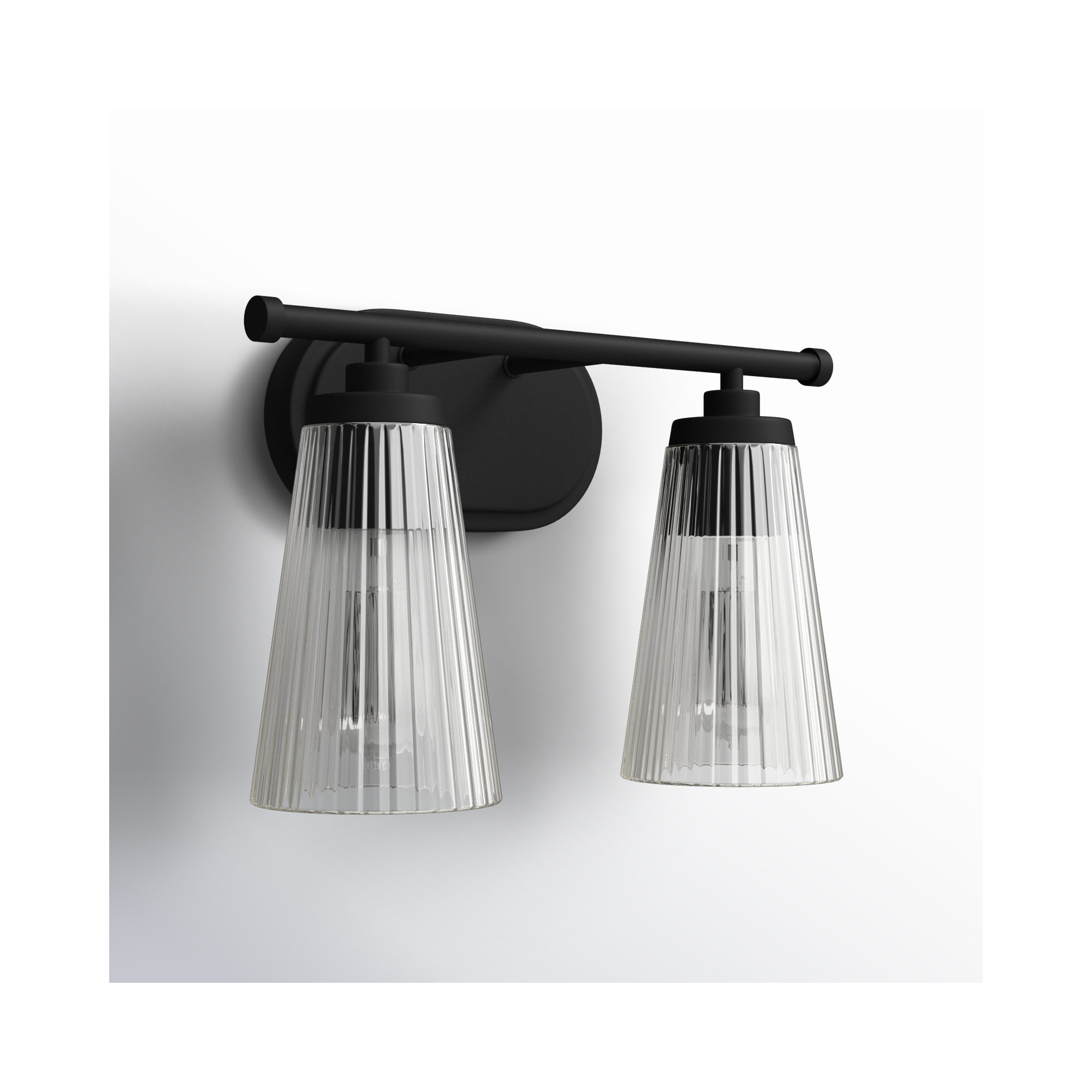 Jeanie Ribbed Dimmable Bath Sconce, Black, 10" H x 14" W x 14" D, 2 Lights