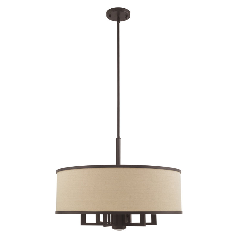 Lustre cylindrique à sept lumières avec abat-jours Berthine, Gris cendré, Bronze