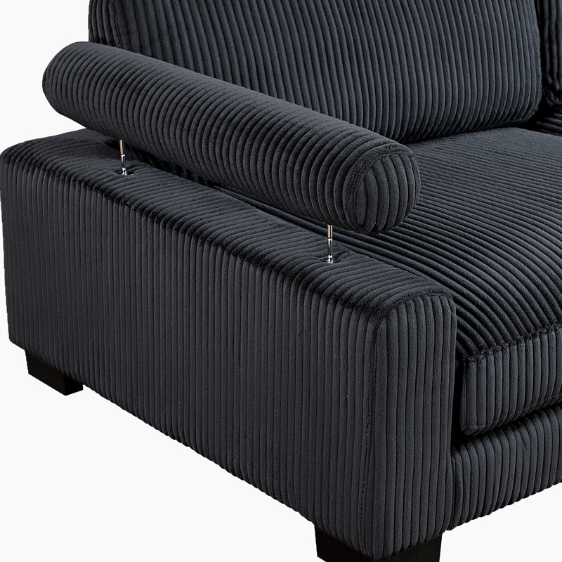 Canapé modulaire en velours côtelé 135 po Brinsley, Velours côtelé noir