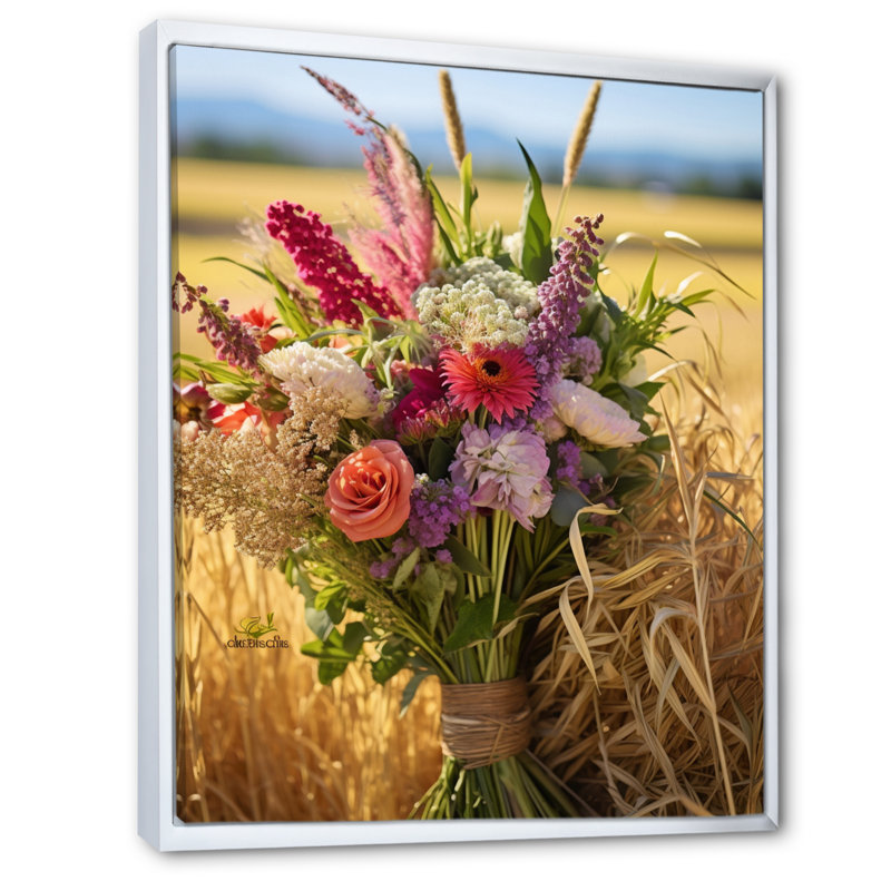 Assortiment de bouquets à la ferme IV sur toile, H 44 po x l 34 po x P 1,5 po, Cadre flottant blanc