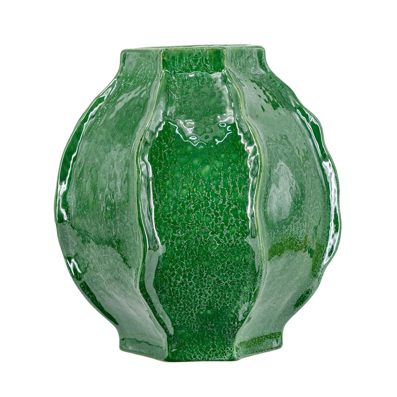 Vase en céramique avec glaçure verte réactive, H 12 po x l 11,4 po x P 11,4 po