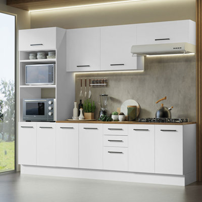 Full Set Hazel Kitchen Storage Cabinet 107 Inch Wooden Organization Unit with Multiple Compartments Engineered Wood Slab Doors Painted Finish Floor M