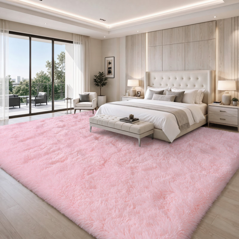 Solid Rug Soft Fluffy Pink Indoor Area Rug for Living Room Bedroom Nursery Kids Room, Rectangle 9' x 12'