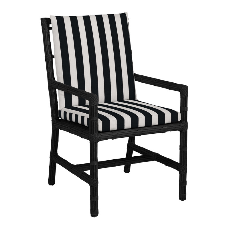 Newport Patio Dining Armchair with Cushions, No Welt, Cabana Stripe Midnight, Onyx