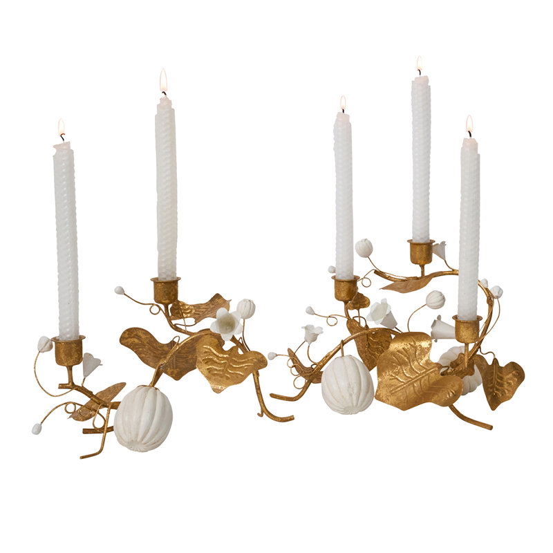 Forest Walk Pumpkin & Vine Candlestick Holder - Gold, 7.25" H x 12" W x 7" D, 3