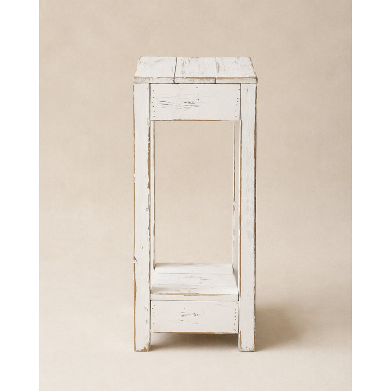 Table d'appoint en bois récupéré 28 po Mervyn | Table de bout étroite en bois massif | Table d'appoint blanc vieilli, Blanc