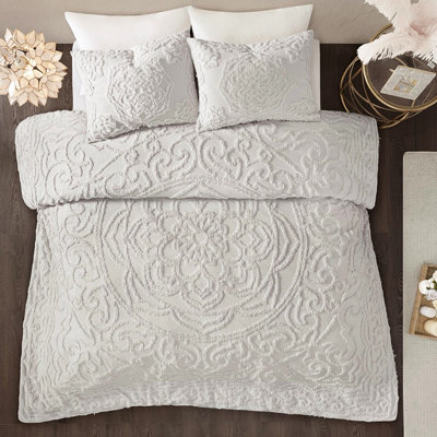 Ensemble de literie en chenille de coton 2 pièces - édredon simple / simple TG médaillon toutes saisons pour motif confort froissé