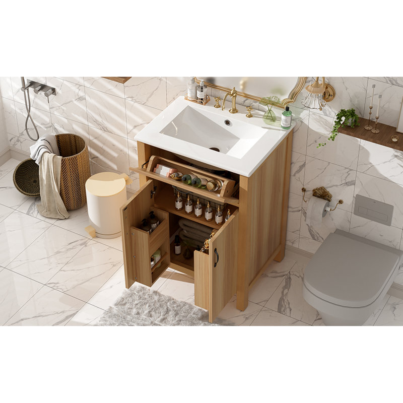 Meuble-lavabo et lavabo compact en bois 24 po, solution de rangement moderne