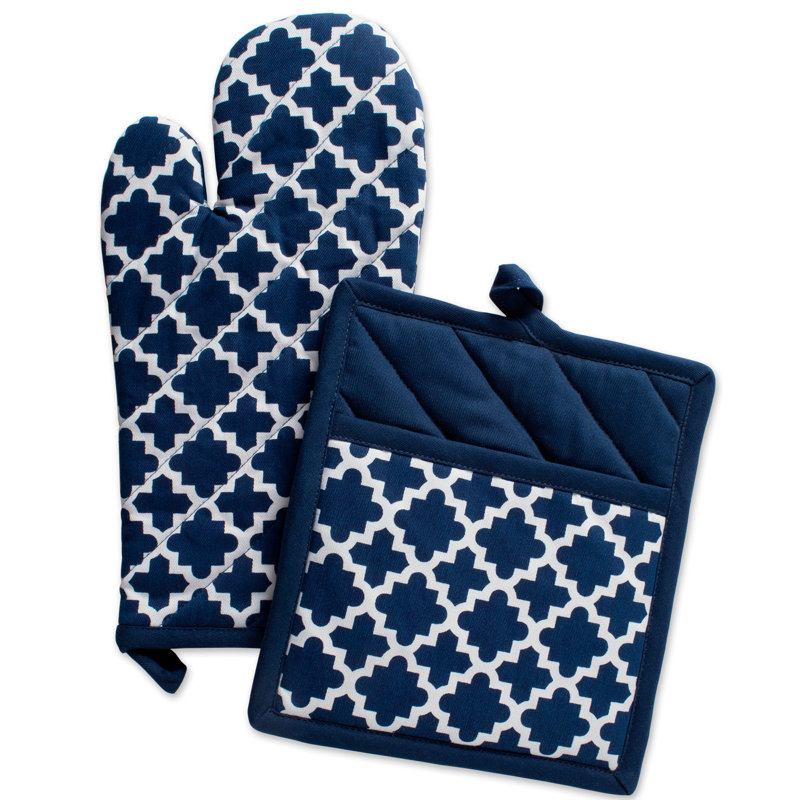 Ensemble de 2 pièces de cuisinier poignée et de four à winston porter treillis Trung, Bleu nautique