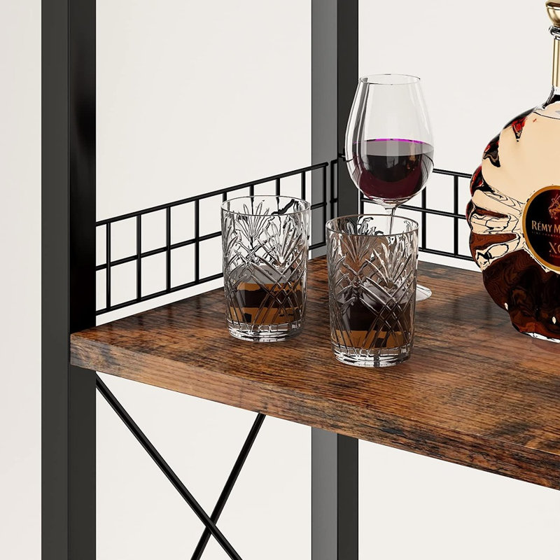 Meuble-bar à vin à 4 niveaux, rangement pour spiritueux autoportant avec porte-verres, tiroir, plateau et casier à bouteilles.