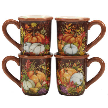 Rustic Rooster Coffee Mugs, Each 8 oz. Set of 4 Glazed Ceramic Mugs