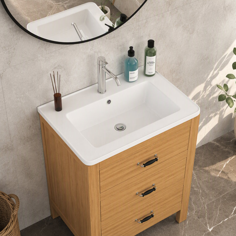 Plateau de meuble-lavabo simple blanc 28 po x 19 po avec 1 trou de robinet et trop-plein (lavabo seulement)