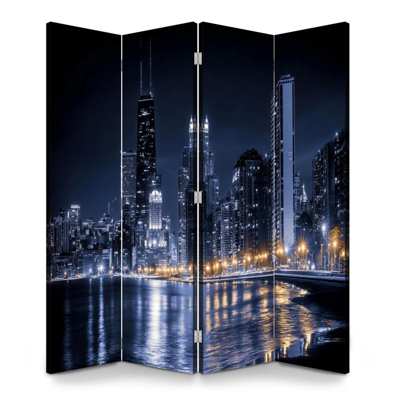 Paravent 4 panneaux à cloison pliable Royal Glowing Chicago Skyline