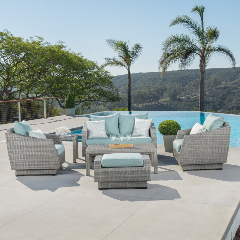 Cannes 6 Piece Love and Club Deep Seating Group with Cushions, Canvas Spa Sunbrella® Canvas