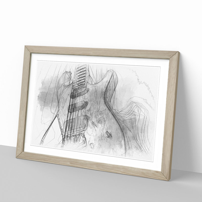 Electric Guitar Vol.2 Sketch - Picture Frame Graphic Art, Oak, 36cm H x 48cm W x 2cm D