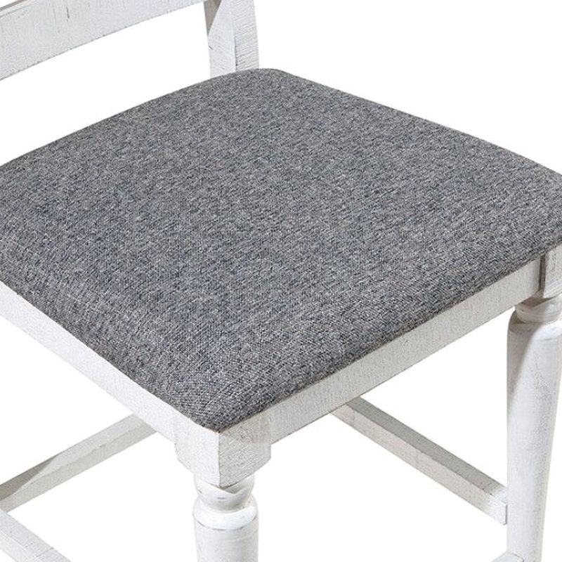 Chaises de salle à manger à hauteur de comptoir rustique blanc antique gris, 2 pièces, bois massif, coussins en tissu, pieds tournés, chaises à dossier pour leurre et gris, caractère