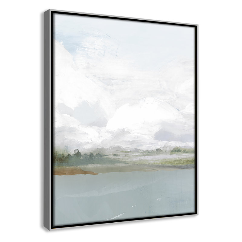 All Shore Watercolor Canvas Painting Print with Wood Floater Frame , 15.5" H x 12.5" W, Silver