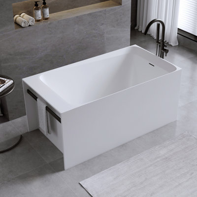 Solid Surface Matte Tub, Freestanding Solid Surface Resin Stone Bathtub, Solid Surface Matte White Soaking Tub,Free Standing Tub With Overflow And Pop-Up Drain