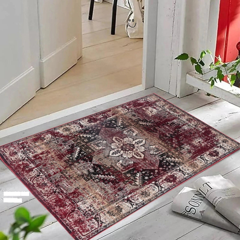 Floral and Moroccan Doormat, Red, 60cm W x 110cm L