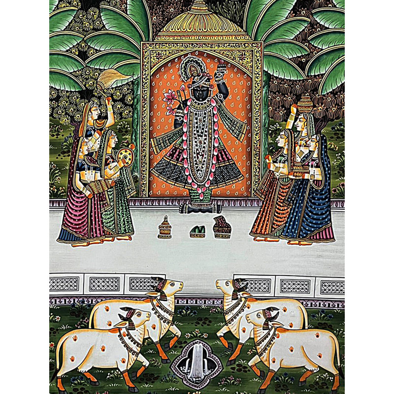 Dieu indou Shrinathji vénéré au temple | Art Pichwai