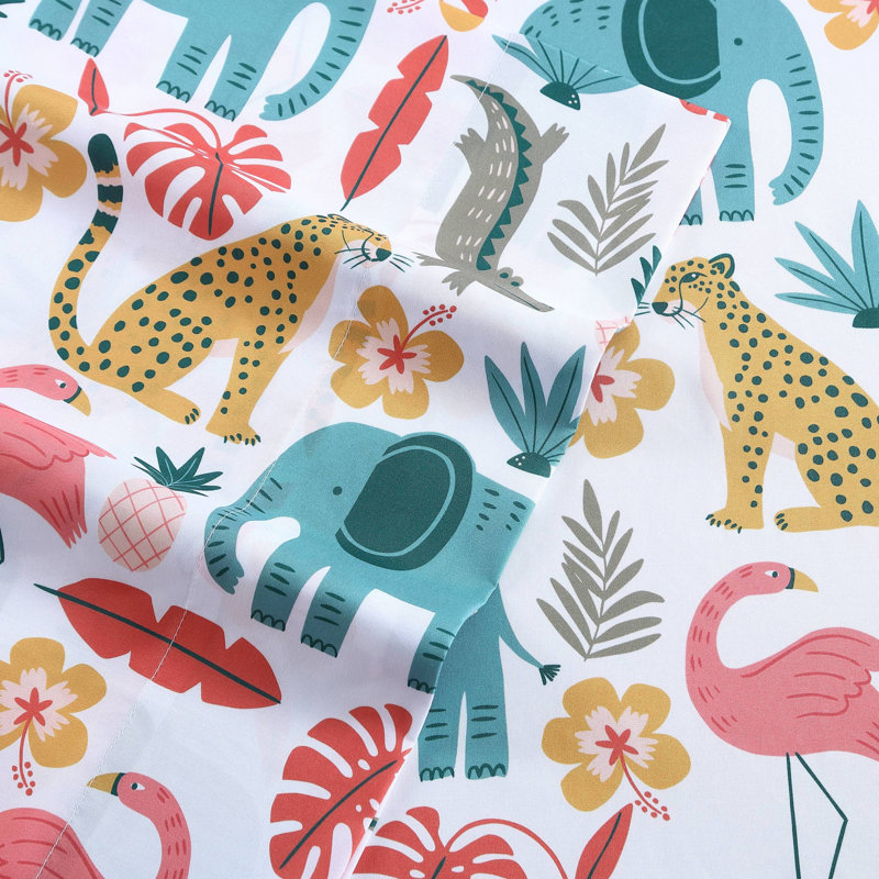 Wild Animals Pink Cotton Microfiber Queen Sheet Set