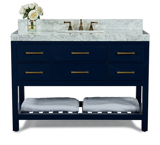 Elizabeth 48'' W Single Vanity, Carrara White, Gold, Heritage Blue