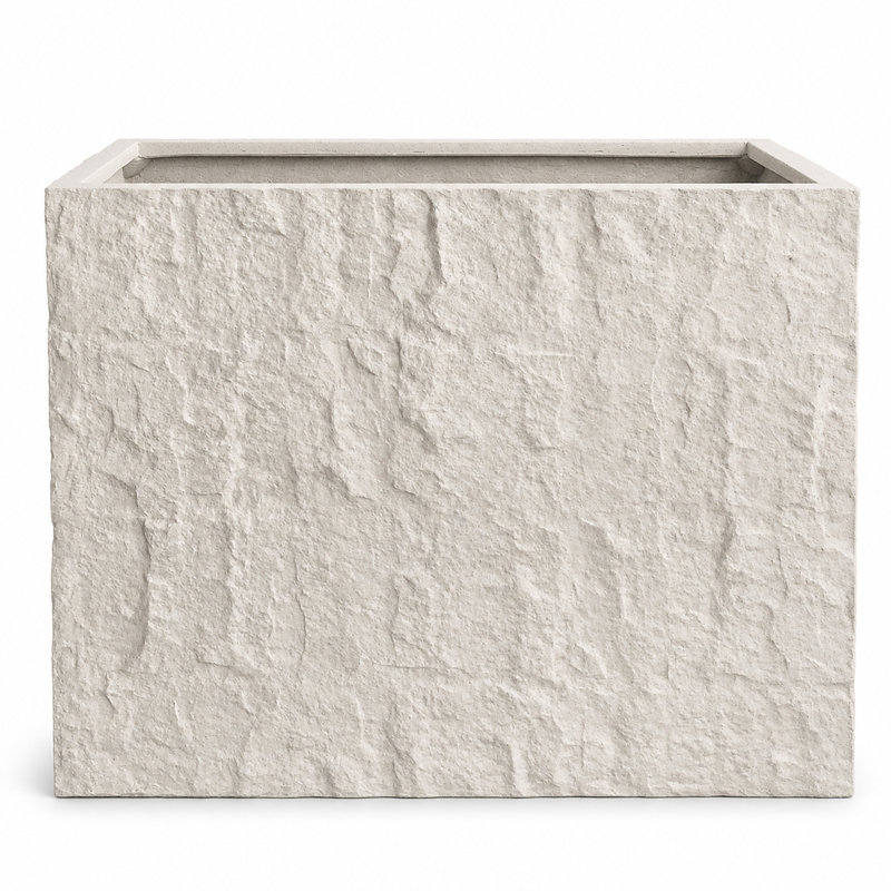 Rock Texture Rectangular Polystone Planter Box, White, White