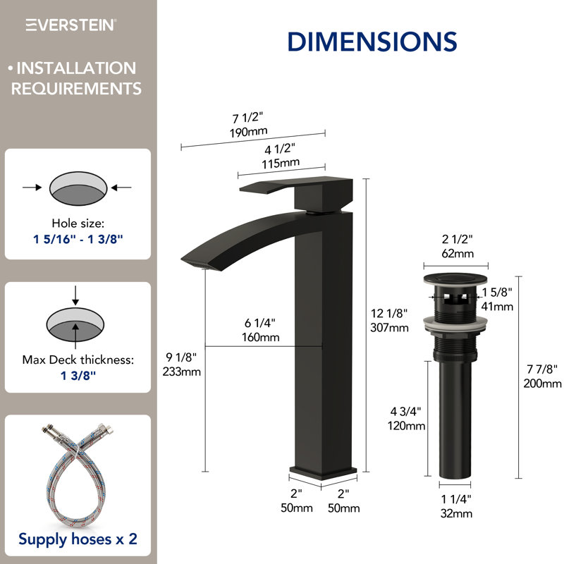 Single Hole Bathroom Faucet, Single Handle Bathroom Sink Faucet with Drain Assembly, Matte Black