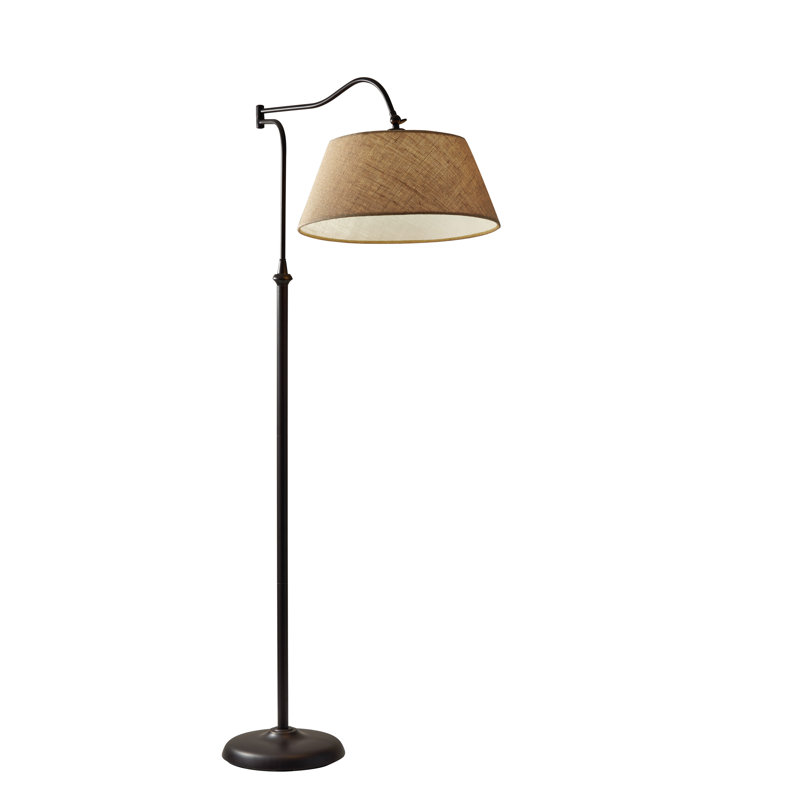 Lampe sur pied à bras pivotant Theodora, H 61 po x l 17 po x P 29 po, Kaki, Bronze antique