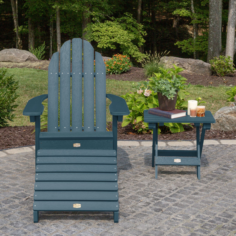 Essential Adirondack Chair with Essential Ottoman and Essential Folding Side Table, Nantucket Blue
