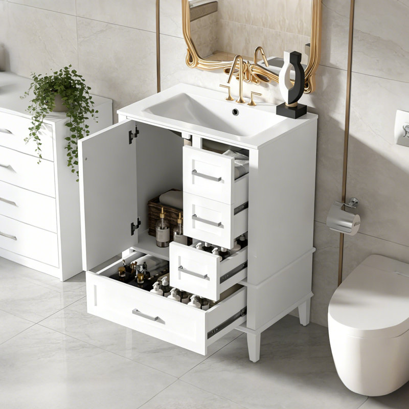 Meuble-lavabo 24,8 po avec lavabo en céramique, Blanc