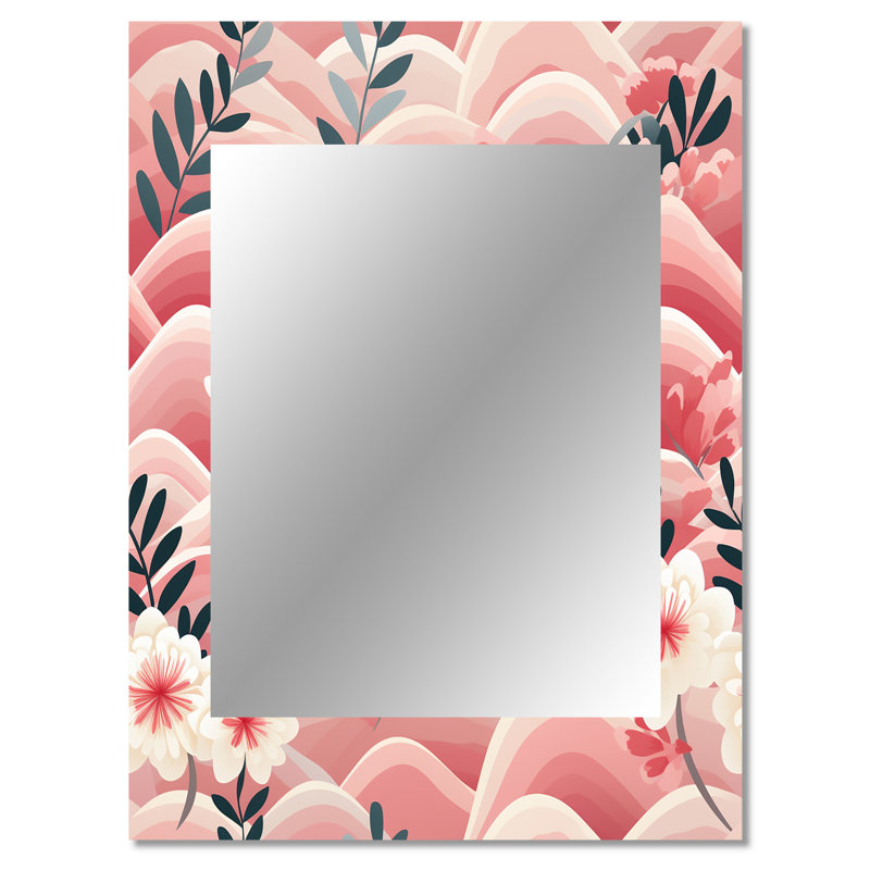 Pink And White Floral Hilltop Meadows - Floral Mirror Wall Decor, 40" x 30"