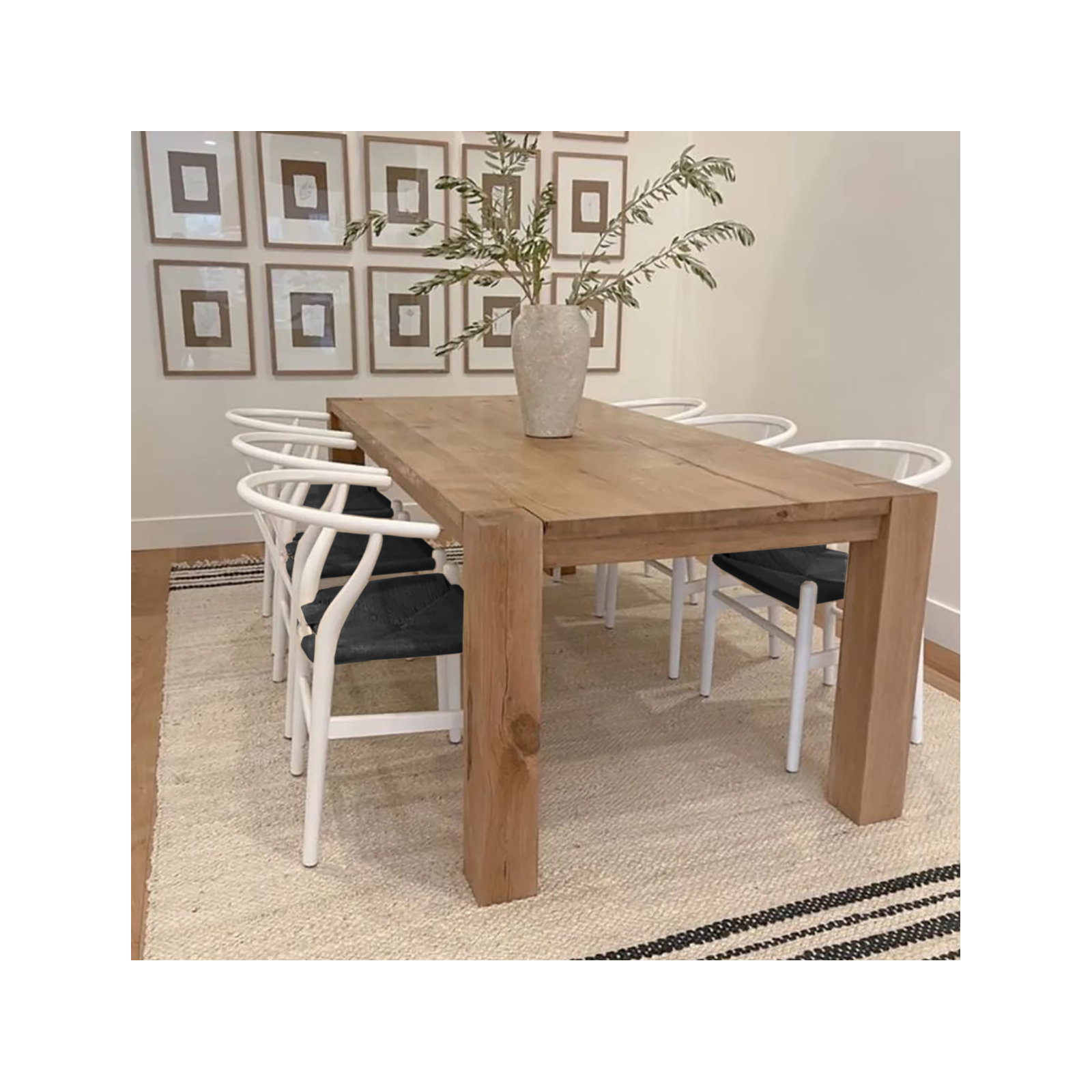 Baruti Wooden Wicker Dining Chair, White Wood/Black