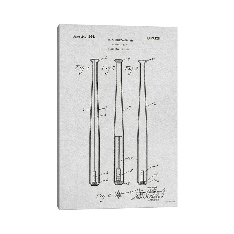 Baseball Bat Patent by Seven Trees Design - Gallery-Wrapped Canvas Giclée on Canvas, Canvas, 20.32 cm H x 30.48 cm W