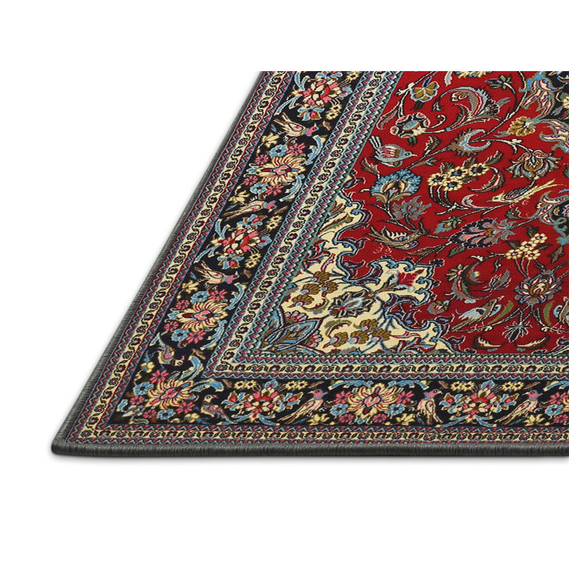 Tapis traditionnel rouge / bleu sarcelle / gris Zioutas, Rectangle 5 pi x 7 pi