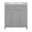 de salle de bain gris avec lavabo en céramique, rangement spacieux et design moderne