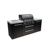 Mont Alpi Premium 82"W X 23"D X 46"H Black Stainless Steel Modular Outdoor Kitchen Island With Infrared Side Burner + 32"W 4-Burner Bbq Grill + Granite Countertops + Storage Cabinets + Rotisserie Kit + Cover + Natural Gas Convertible + Lifetime Warranty